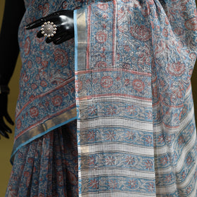 Blue - Sanganeri Hand Block Print Kota Doria Cotton Saree 10
