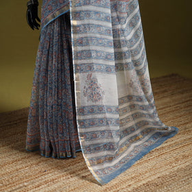 Blue - Sanganeri Hand Block Print Kota Doria Cotton Saree 10