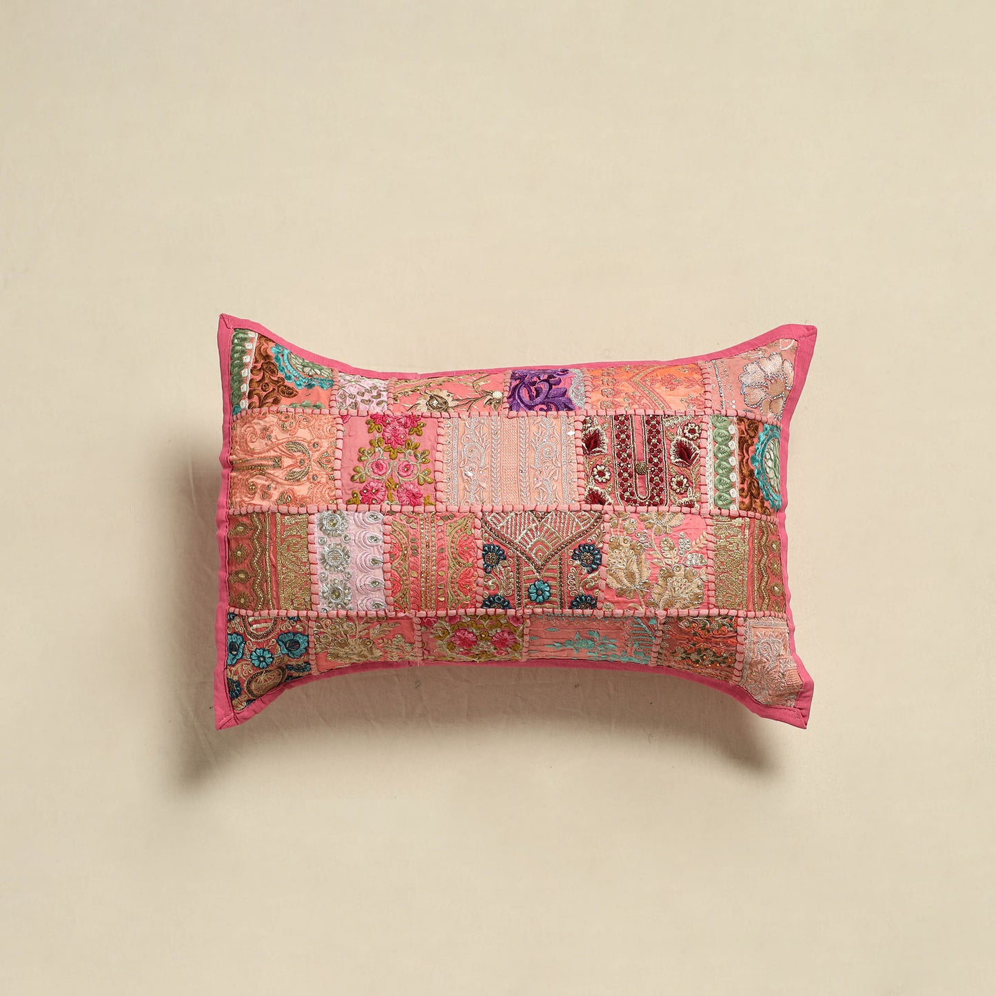 Hand Embroidered Khambadiya Patchwork Pillow Cover 01