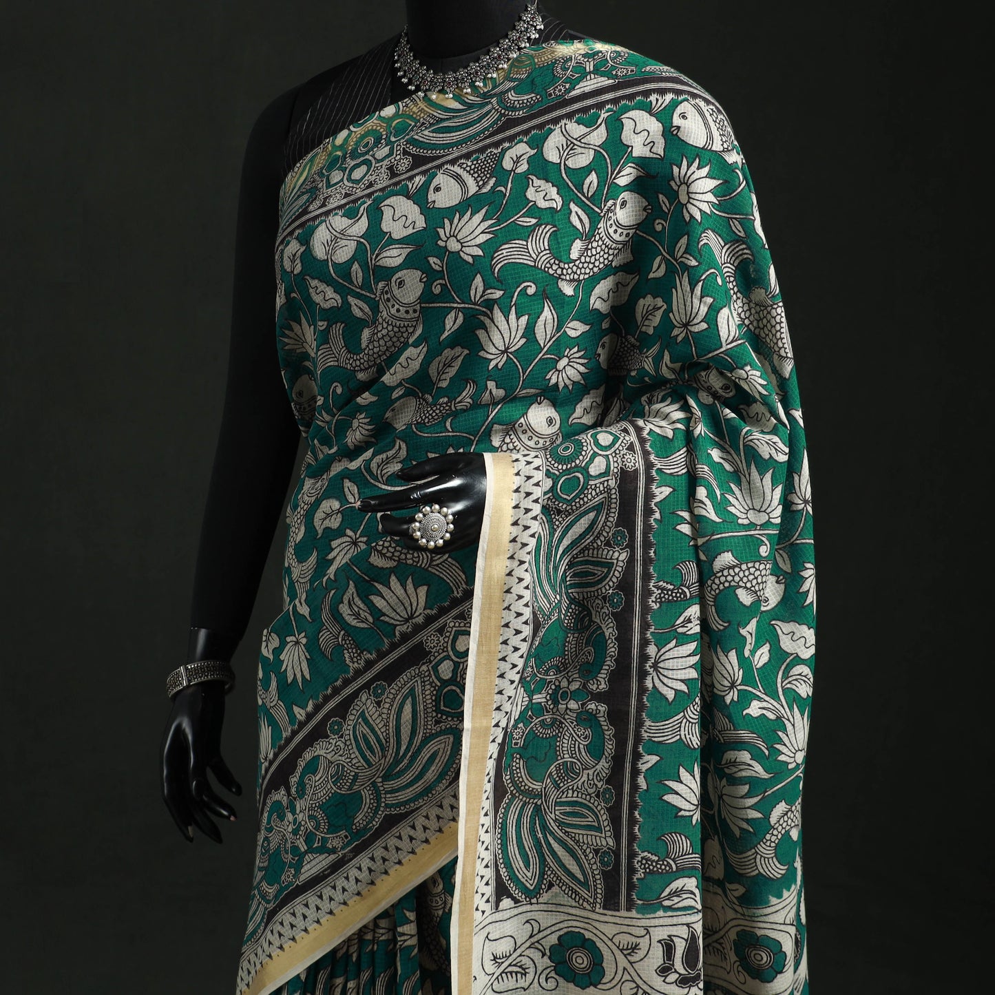 Kota Doria Cotton Printed Kalamkari Saree 08