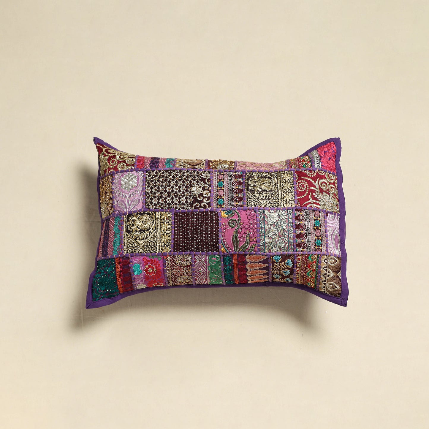 Khambadiya Patchwork Hand Embroidered Pillow Cover 02