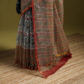 Multicolor - Sanganeri Hand Block Print Kota Doria Cotton Saree 12