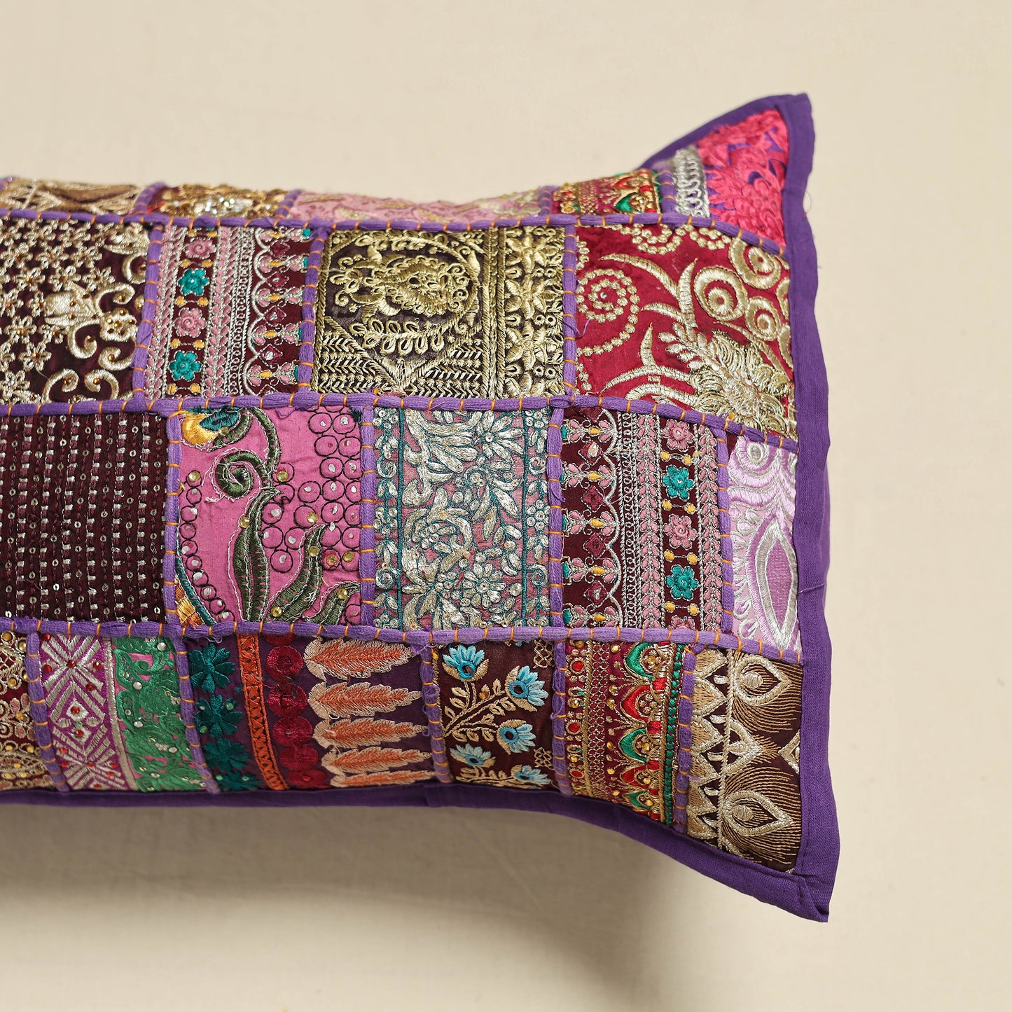 Khambadiya Patchwork Hand Embroidered Pillow Cover 02