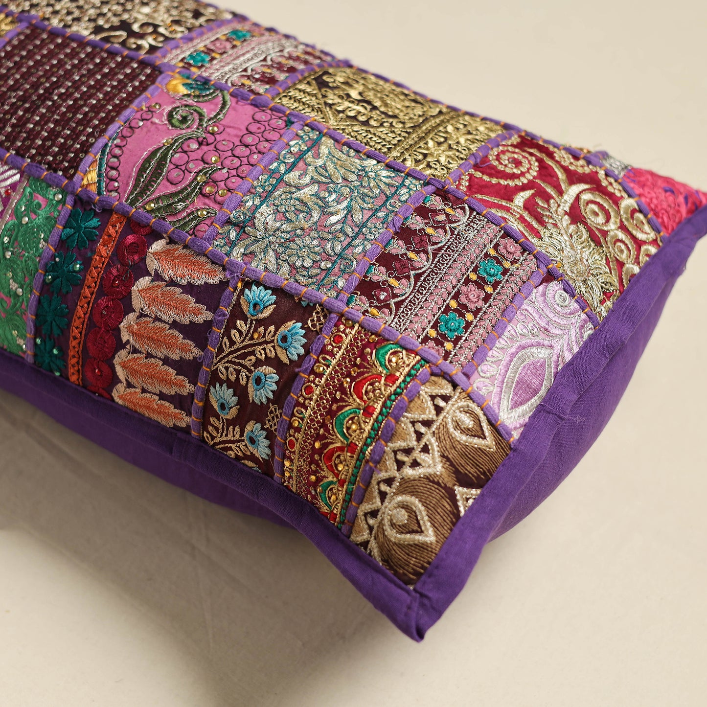 Khambadiya Patchwork Hand Embroidered Pillow Cover 02