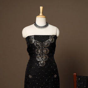 Black - 2pc organza silk unstitched mukaish handwork dress