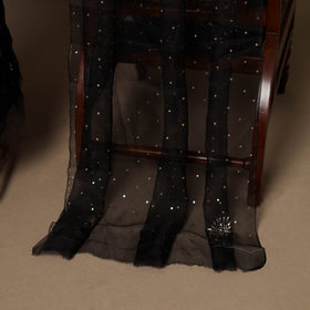 Black - 2pc organza silk unstitched mukaish handwork dress