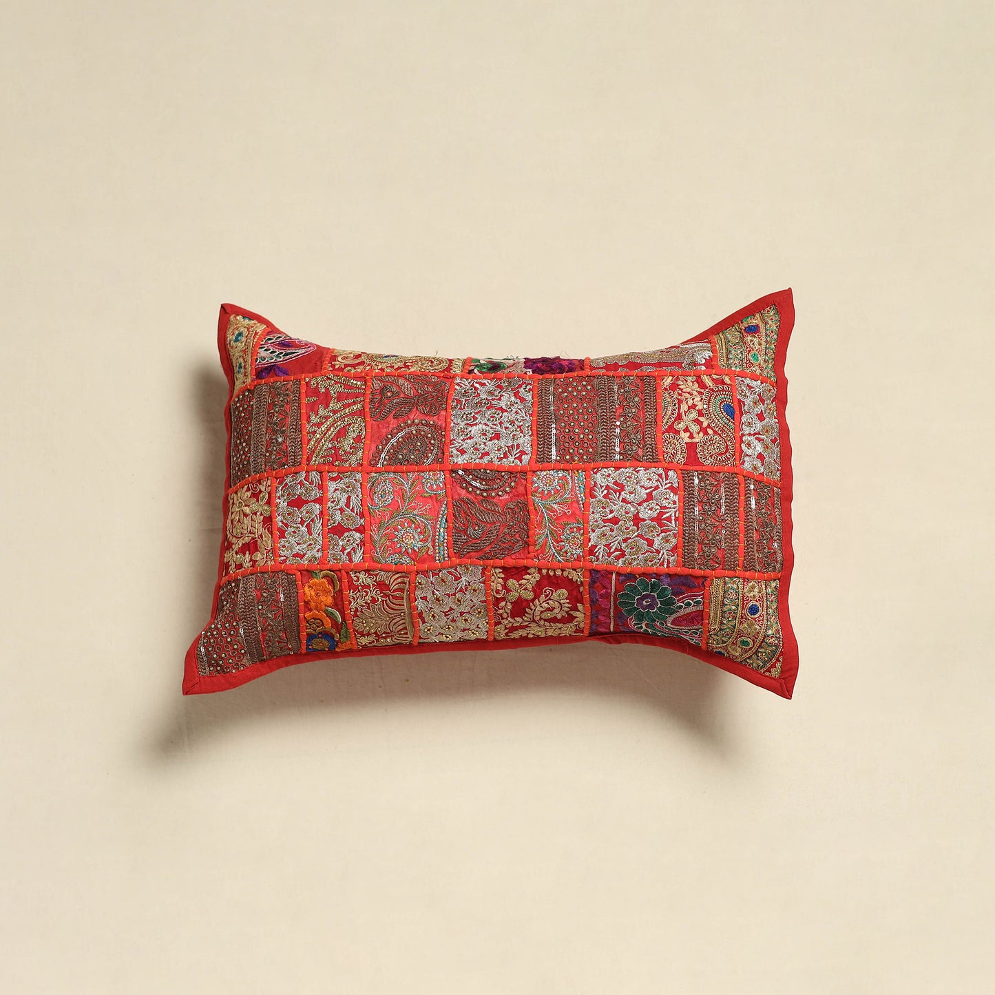 Khambadiya Patchwork Hand Embroidered Pillow Cover 03