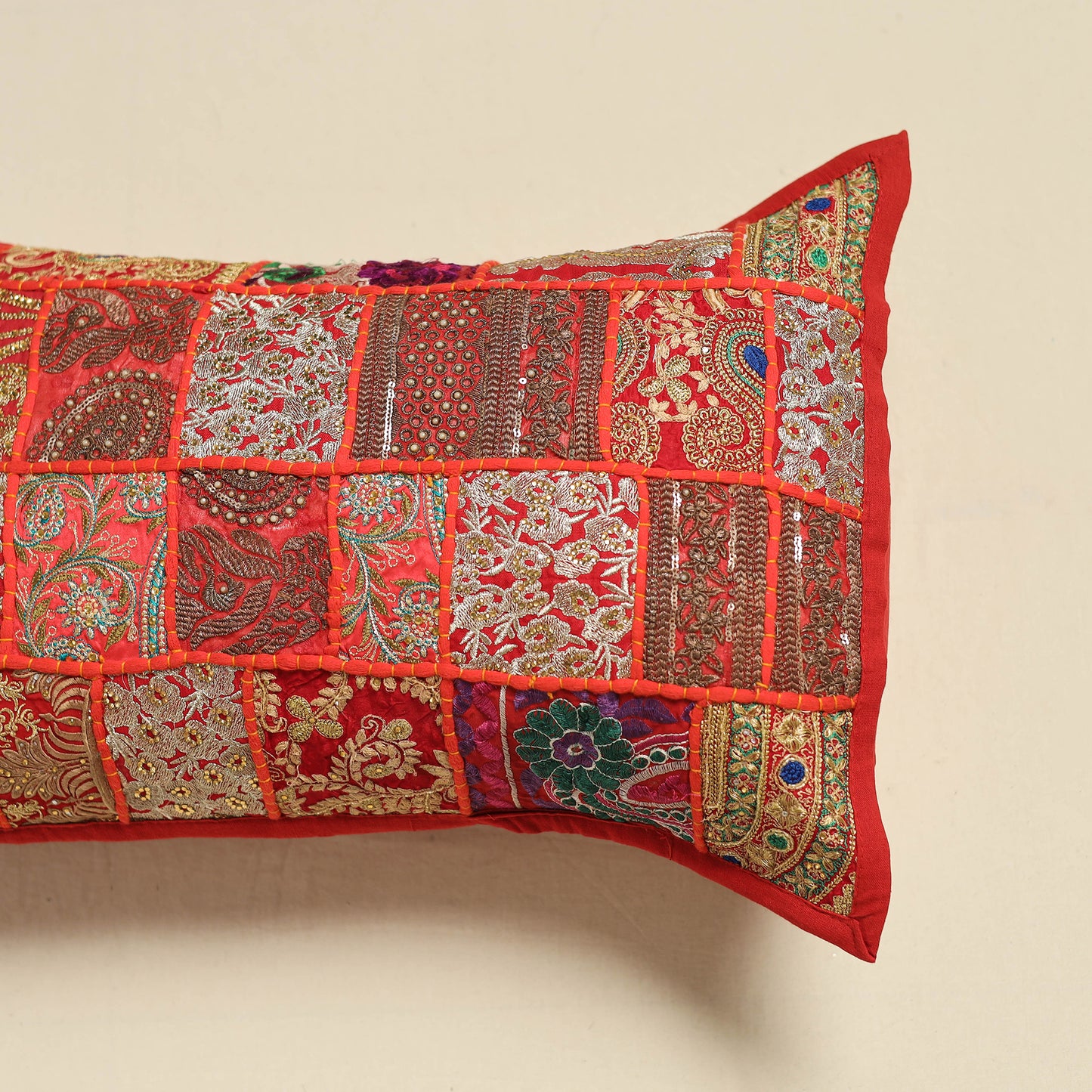 Khambadiya Patchwork Hand Embroidered Pillow Cover 03