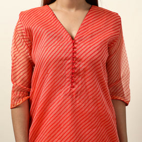 Orange - Leheriya Printed Kota Doria Kurta with Palazzo & Dupatta Set 19