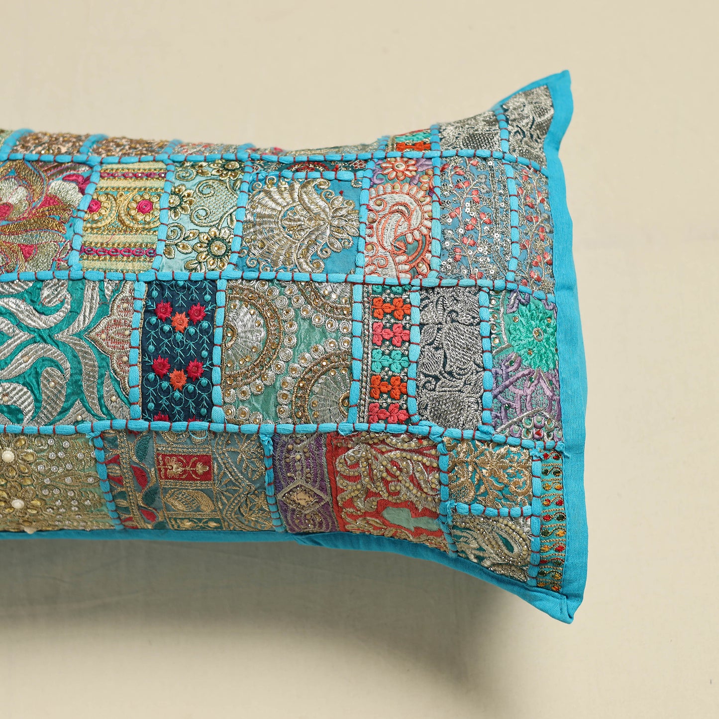 Khambadiya Patchwork Hand Embroidered Pillow Cover 01