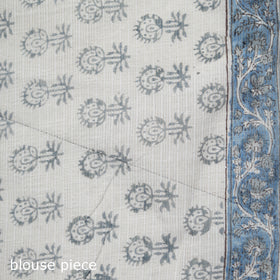 Blue - Sanganeri Hand Block Print Kota Doria Cotton Saree 15