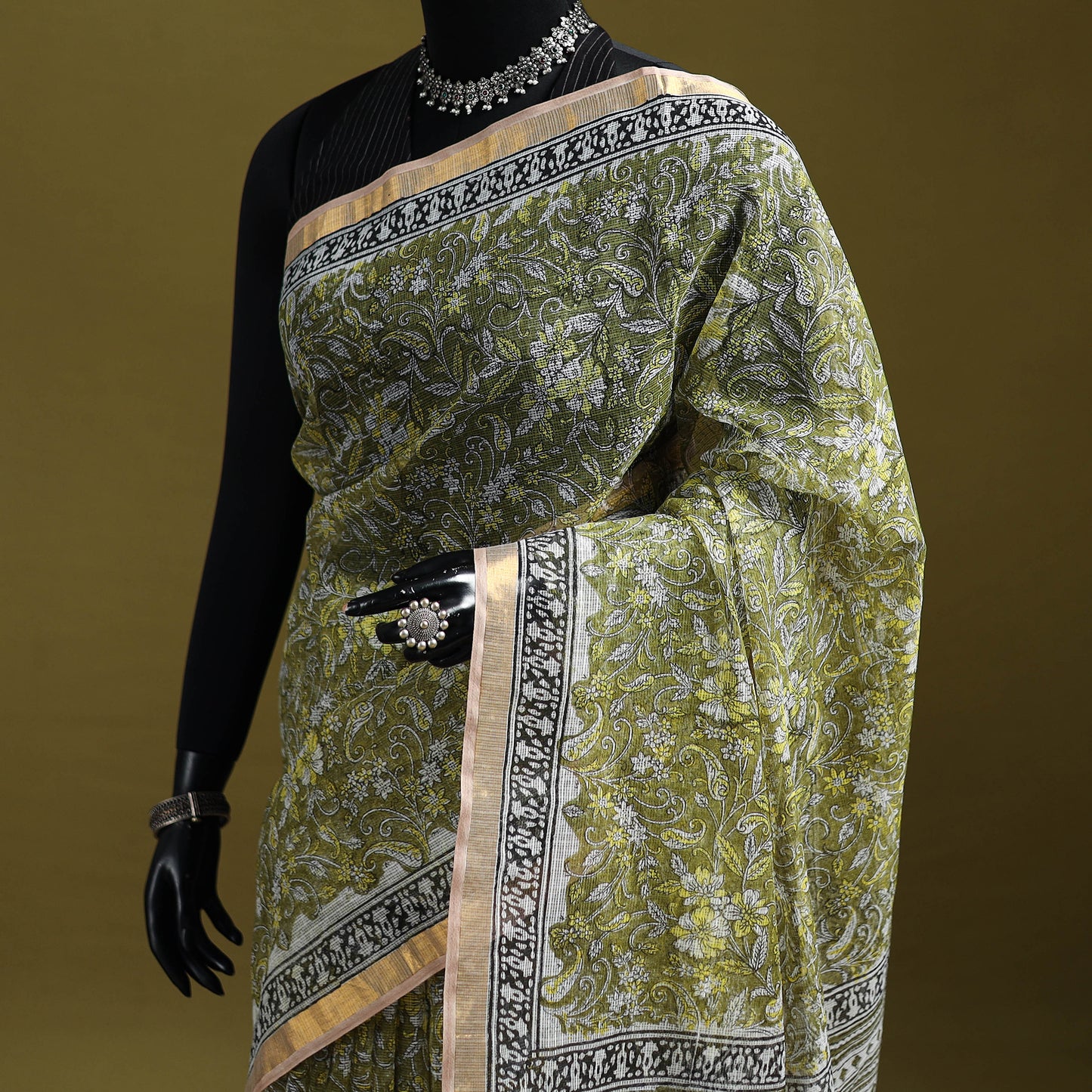 Green - Sanganeri Hand Block Print Kota Doria Cotton Saree 16
