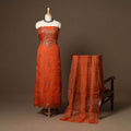 Orange - 2pc organza silk unstitched mukaish handwork dress