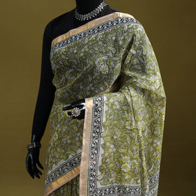 Green - Sanganeri Hand Block Print Kota Doria Cotton Saree 16