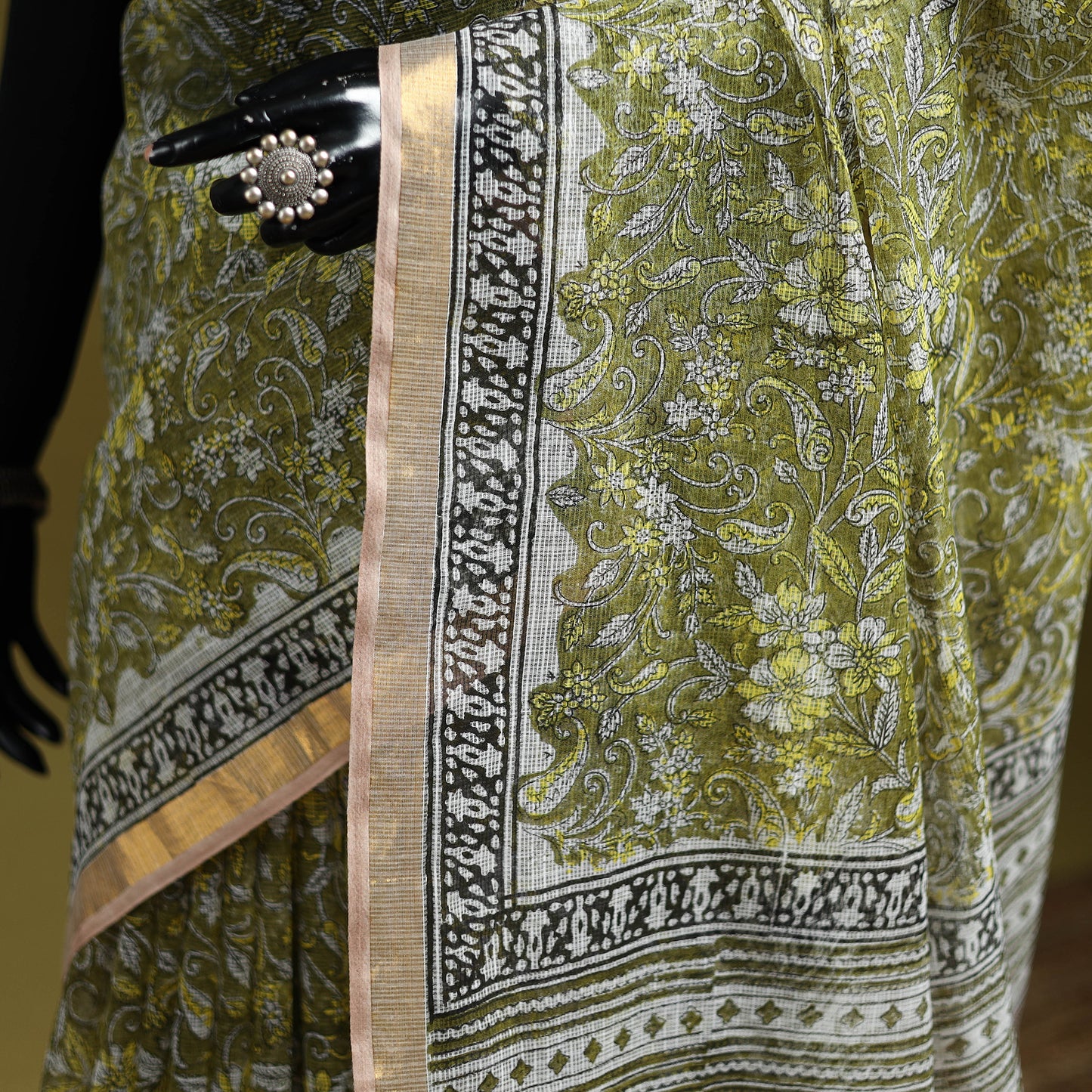 Green - Sanganeri Hand Block Print Kota Doria Cotton Saree 16