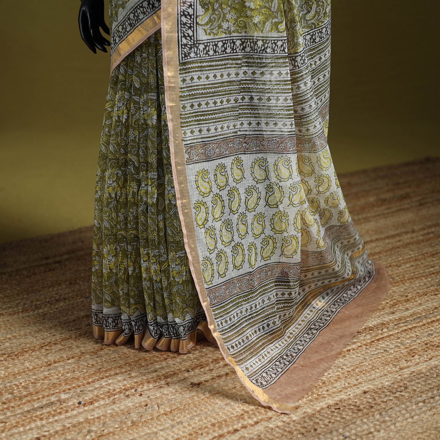 Green - Sanganeri Hand Block Print Kota Doria Cotton Saree 16