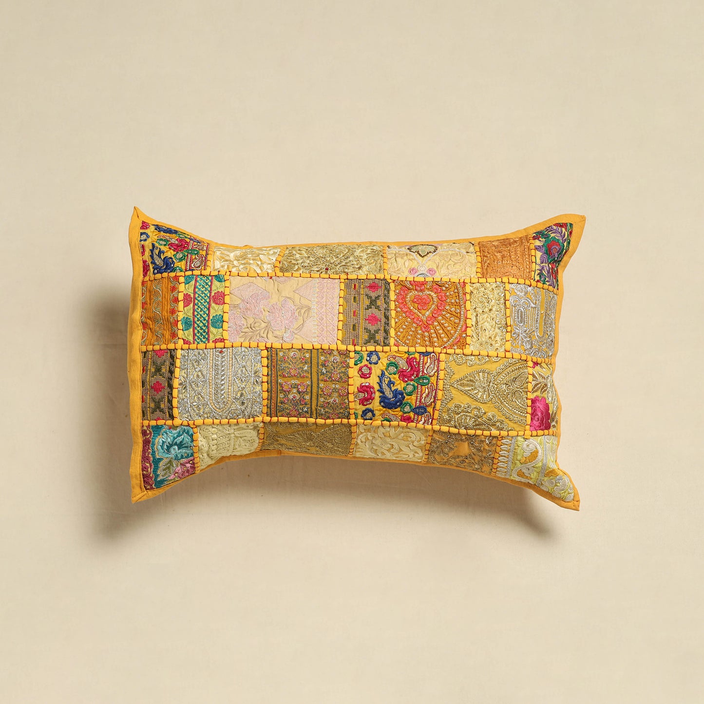 Khambadiya Patchwork Hand Embroidered Pillow Cover 04