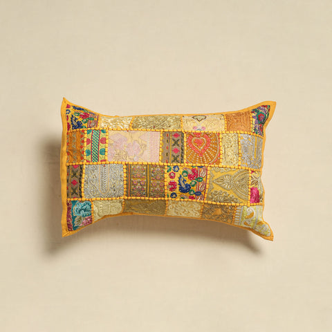 Yellow - Khambadiya Patchwork Hand Embroidered Pillow Cover 04