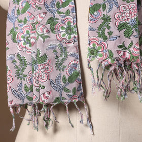 Purple - cotton sanganeri stole with tassels 04