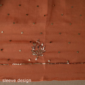 Orange - 2pc organza silk unstitched mukaish handwork dress