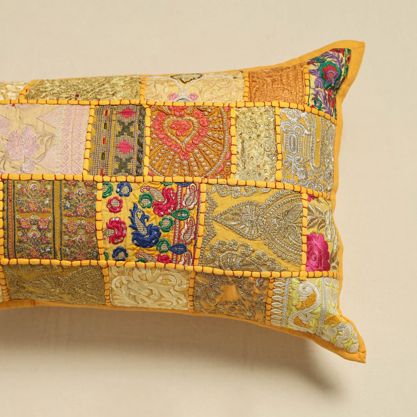 Khambadiya Patchwork Hand Embroidered Pillow Cover 04