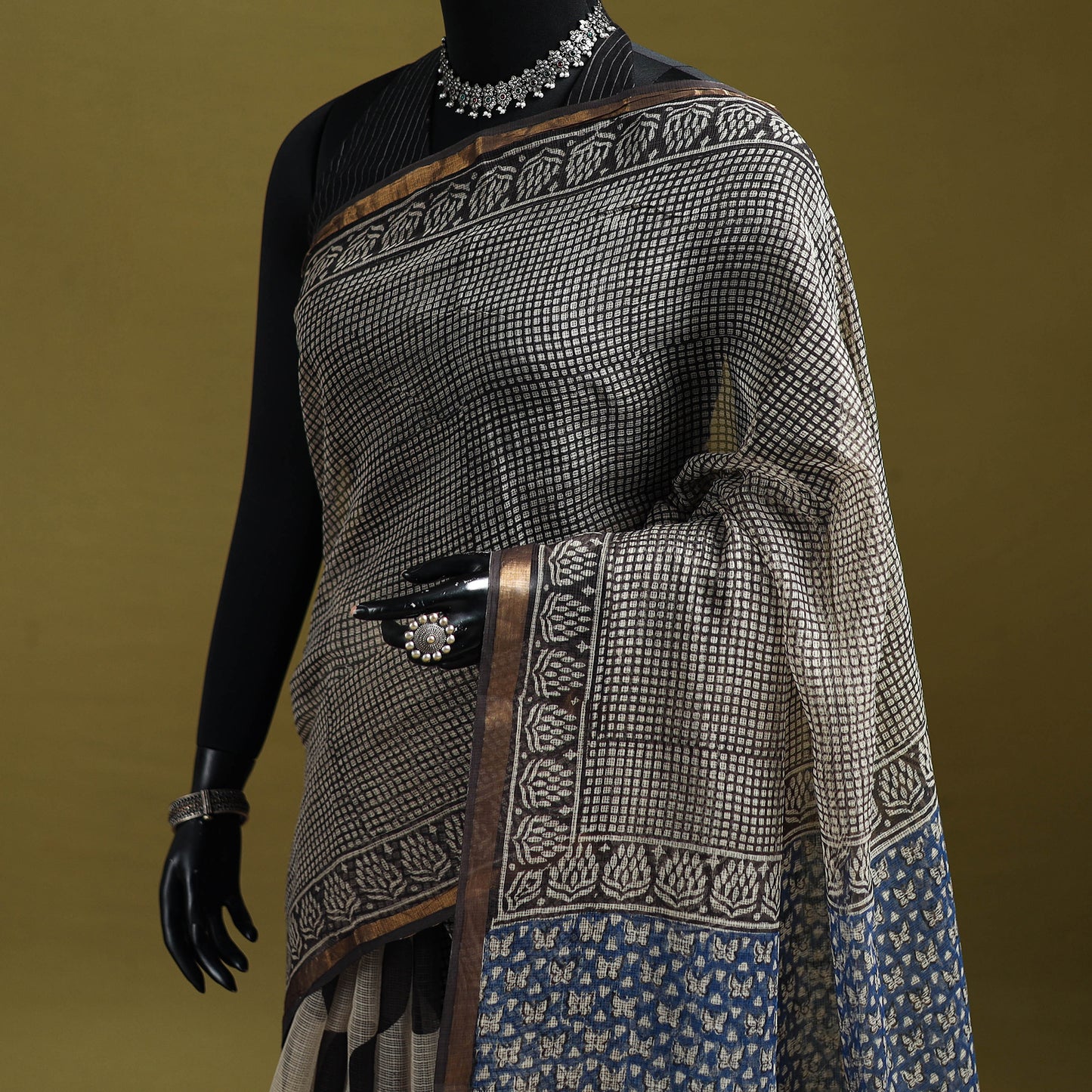 Multicolor - Bagru Hand Block Print Kota Doria Cotton Saree 17