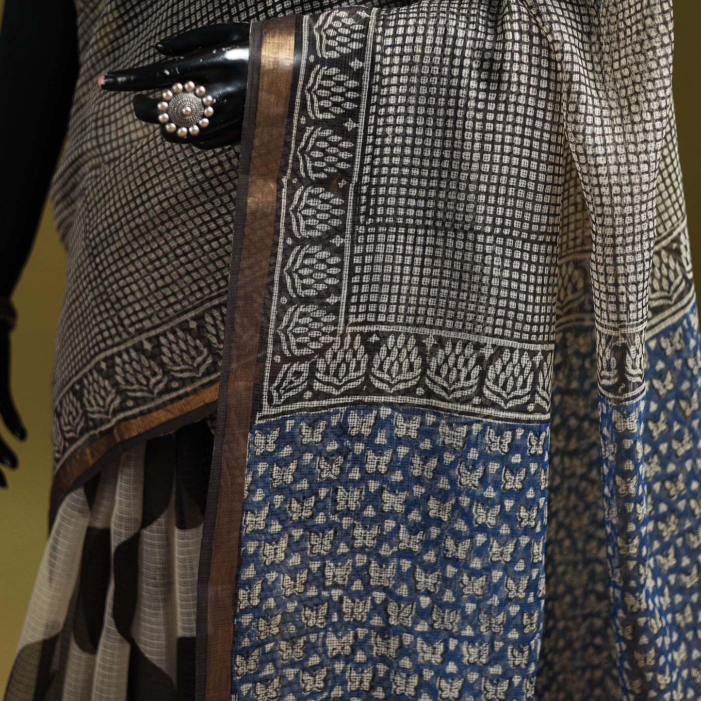 Multicolor - Bagru Hand Block Print Kota Doria Cotton Saree 17