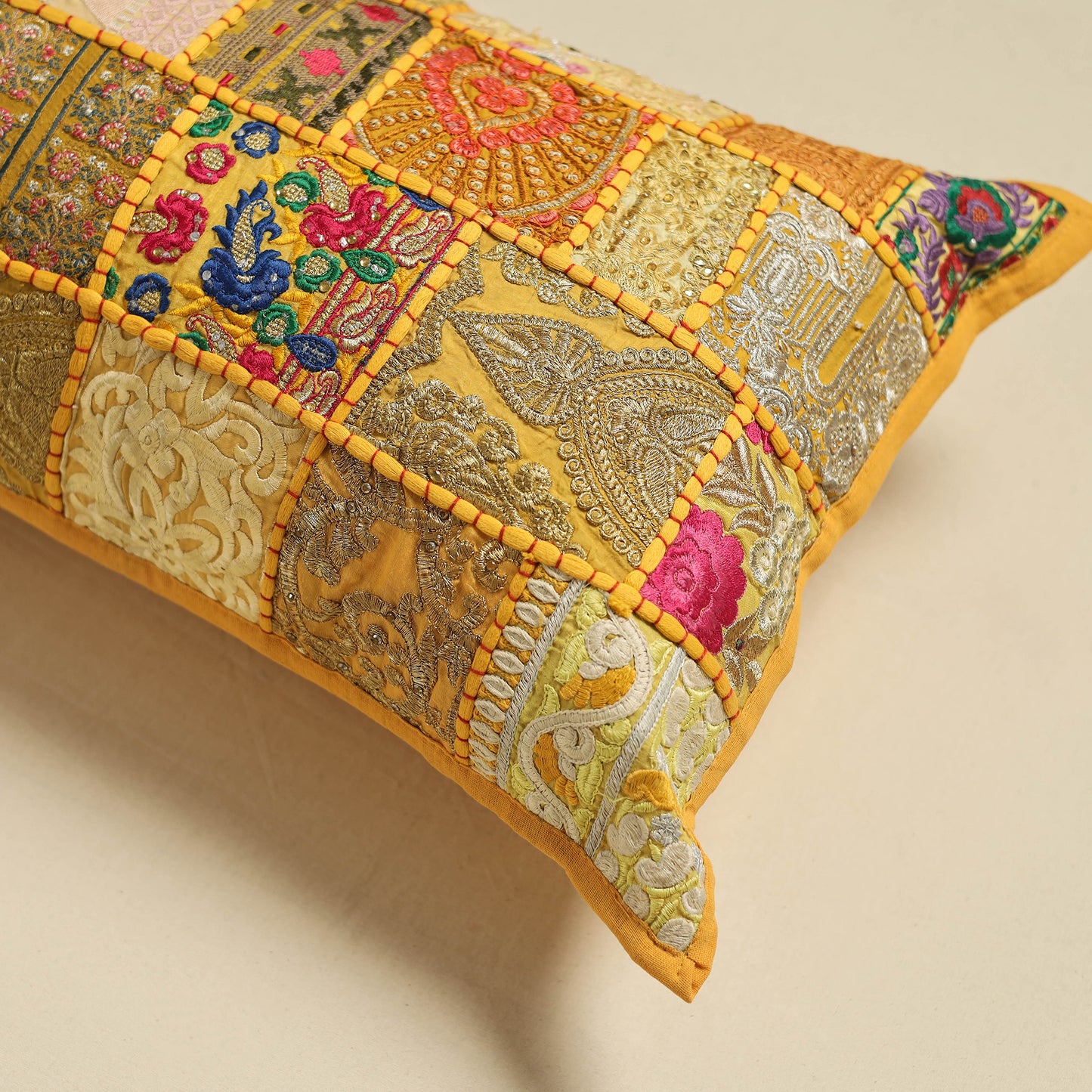 Khambadiya Patchwork Hand Embroidered Pillow Cover 04