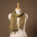 Yellow - Block Print Cotton Sanganeri Stole with Tassels 06