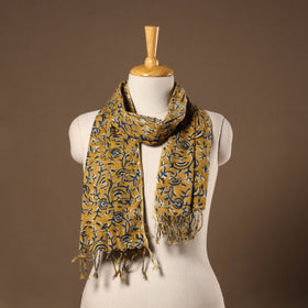 Yellow - Block Print Cotton Sanganeri Stole with Tassels 06
