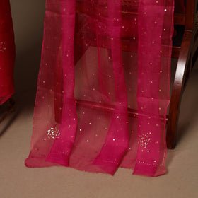 Pink - 2pc organza silk unstitched mukaish handwork dress