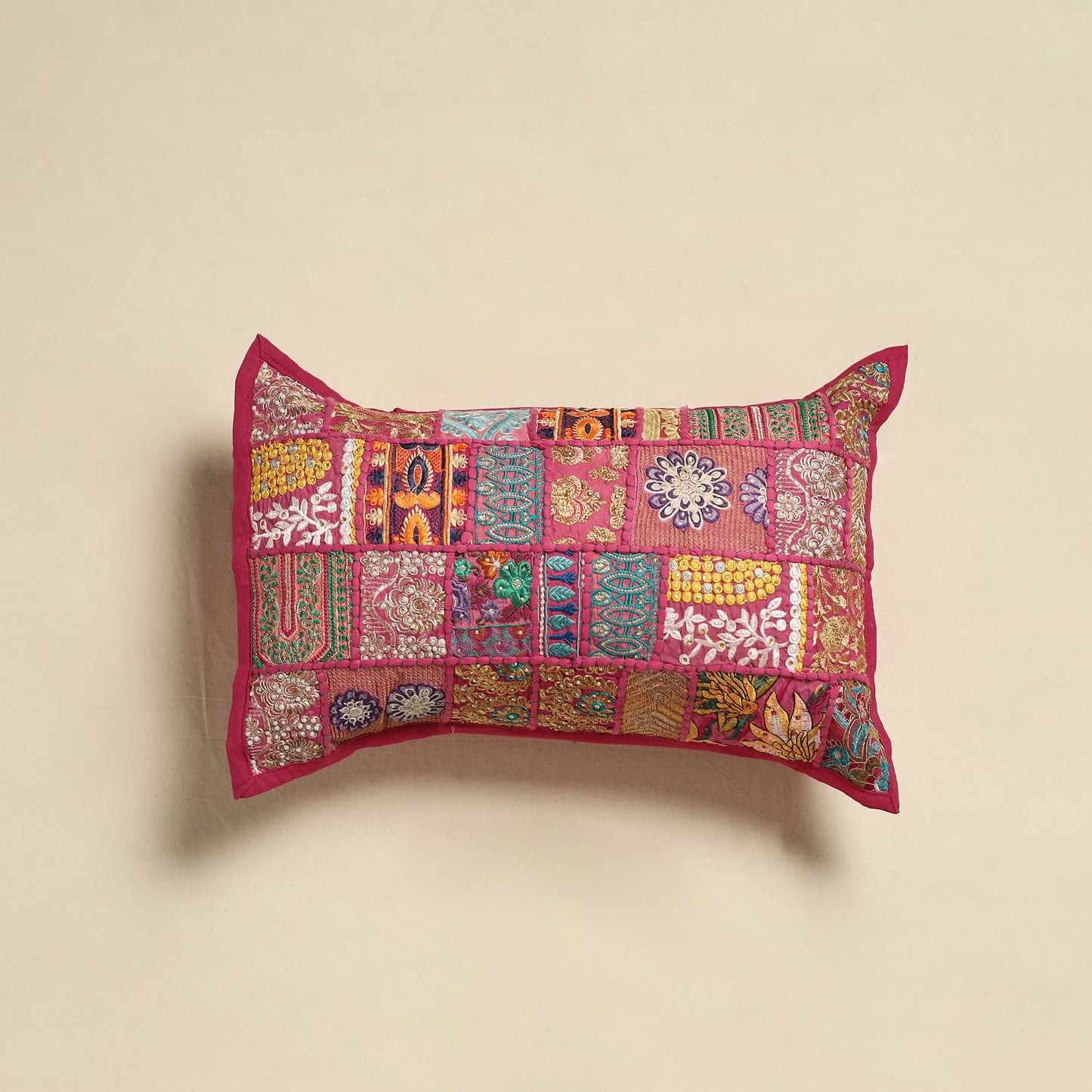 Khambadiya Patchwork Hand Embroidered Pillow Cover 05