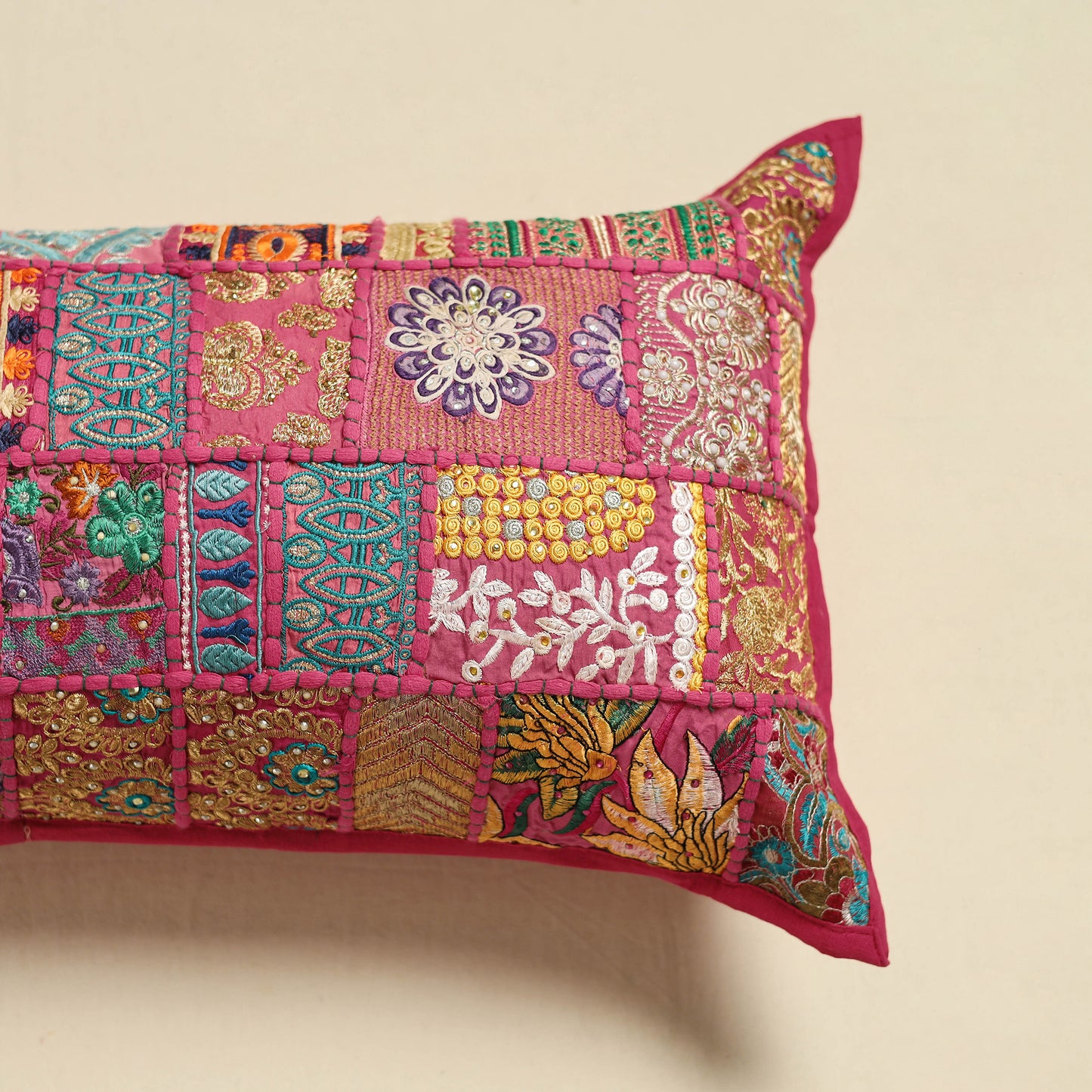 Khambadiya Patchwork Hand Embroidered Pillow Cover 05