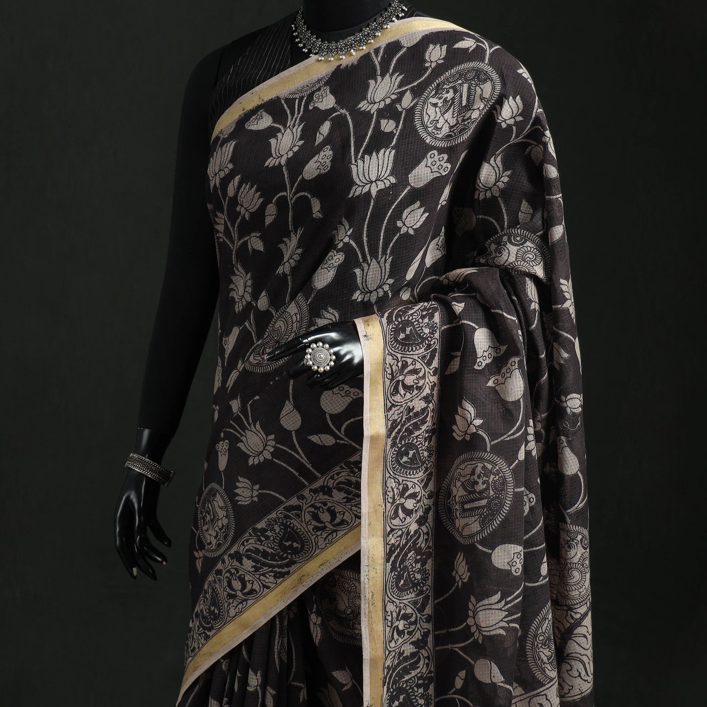 Kota Doria Cotton Printed Kalamkari Saree 13