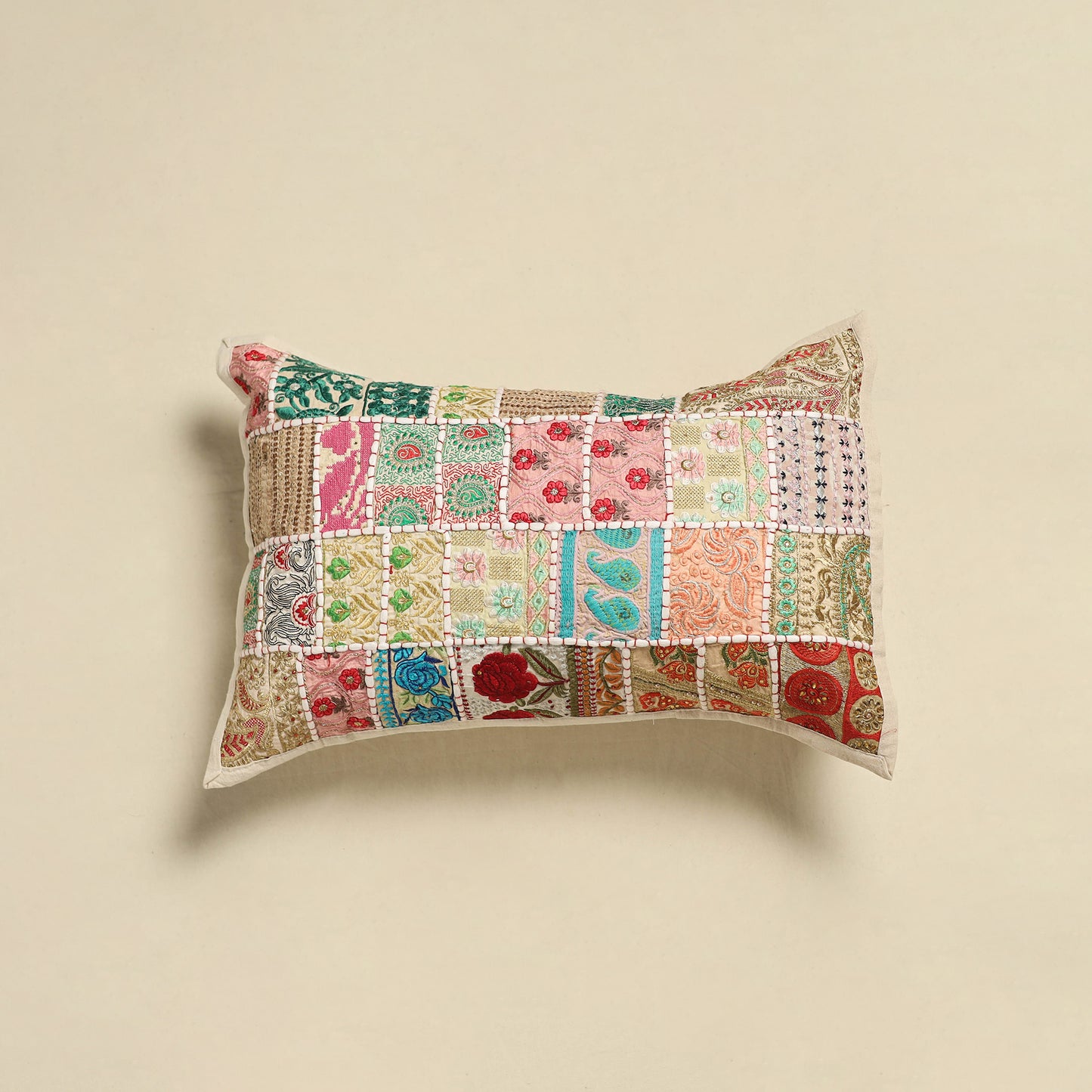 Khambadiya Patchwork Hand Embroidered Pillow Cover 06