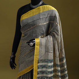 Black - Bagru Hand Block Print Kota Doria Cotton Saree 19