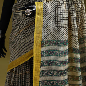 Black - Bagru Hand Block Print Kota Doria Cotton Saree 19