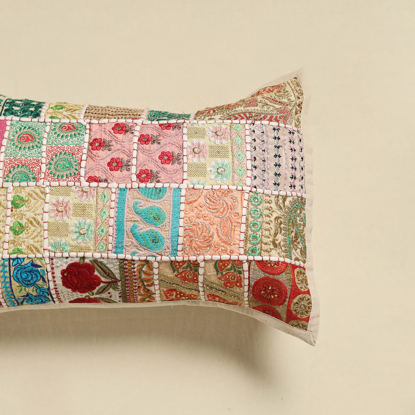 Khambadiya Patchwork Hand Embroidered Pillow Cover 06