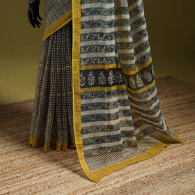 Black - Bagru Hand Block Print Kota Doria Cotton Saree 19