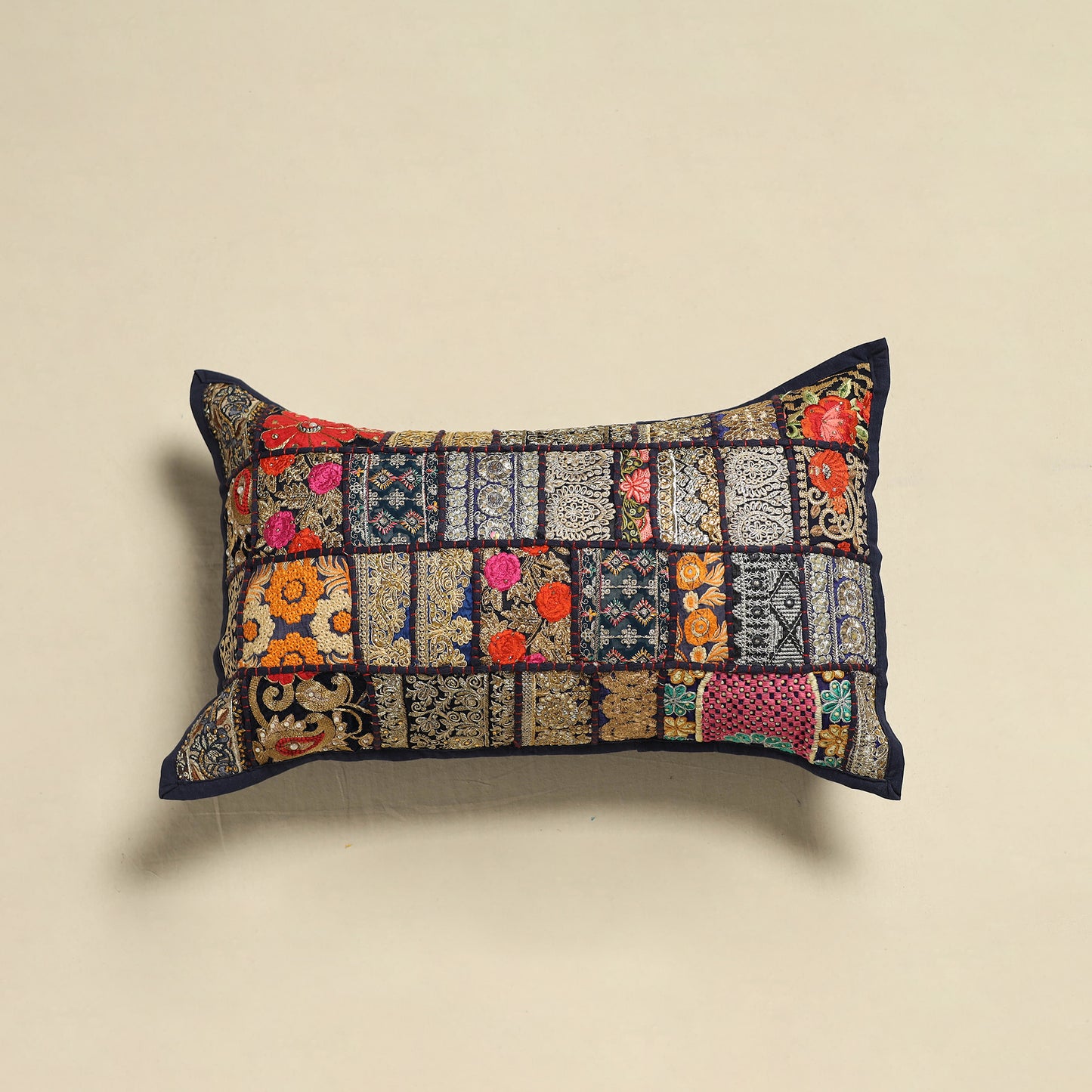 Khambadiya Patchwork Hand Embroidered Pillow Cover 07