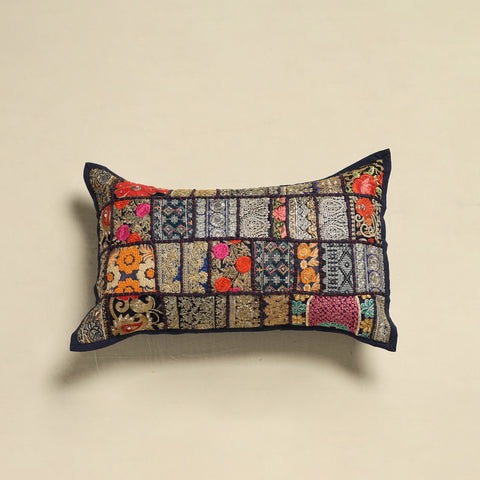 Black - Khambadiya Patchwork Hand Embroidered Pillow Cover 07