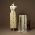 Beige - 2pc organza silk unstitched mukaish handwork dress