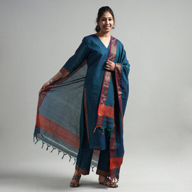 Teal Green - Dharwad Cotton Kurta with Palazzo & Dupatta Set