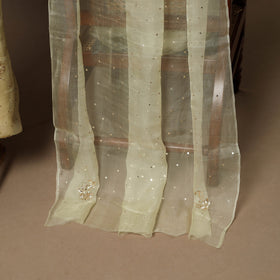 Beige - 2pc organza silk unstitched mukaish handwork dress