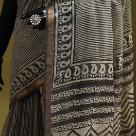 Black - Bagru Hand Block Print Kota Doria Cotton Saree 21