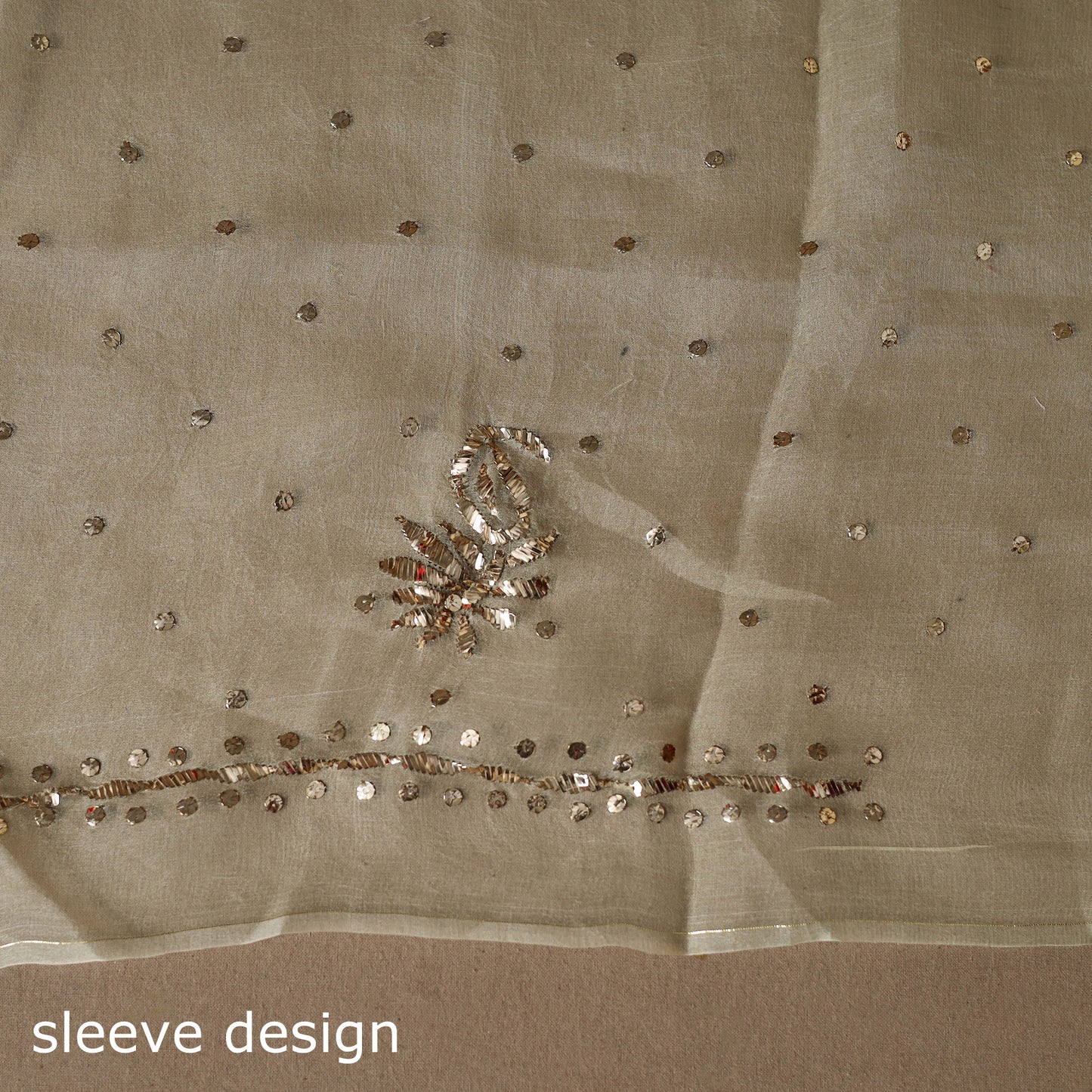 Beige - 2pc organza silk unstitched mukaish handwork dress