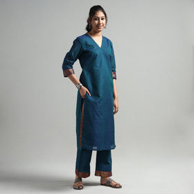 Teal Green - Dharwad Cotton Kurta with Palazzo & Dupatta Set