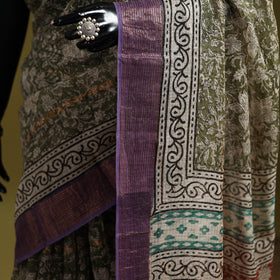 Green - Bagru Hand Block Print Kota Doria Cotton Saree 22