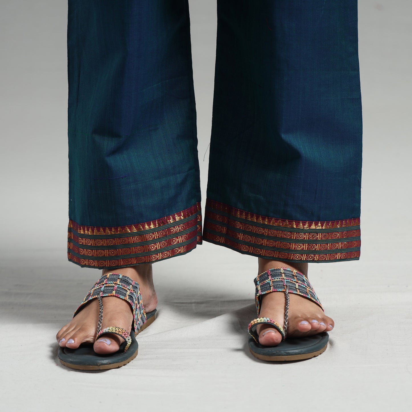 Teal Green - Dharwad Cotton Kurta with Palazzo & Dupatta Set