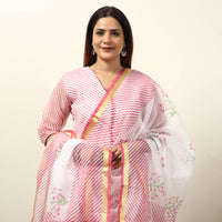 Pink - Leheriya Printed Kota Doria Kurta with Palazzo & Dupatta Set 17